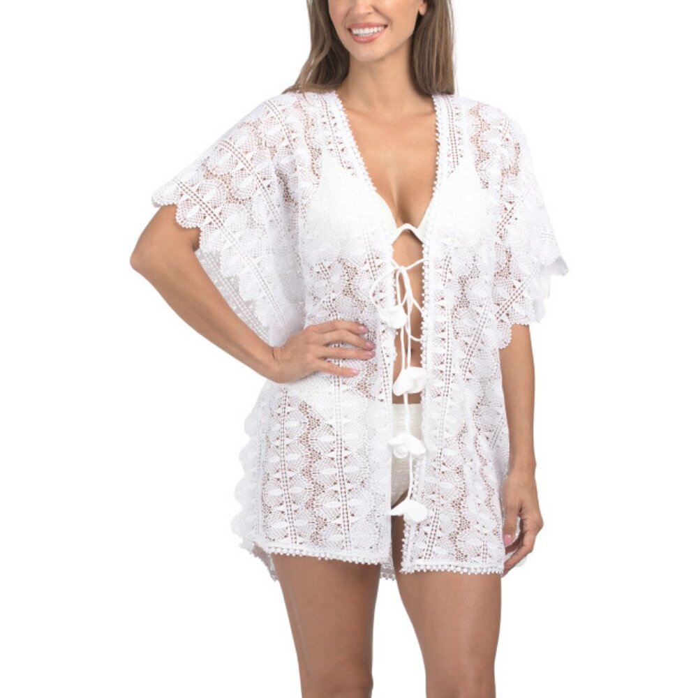 Trina Turk $188 Voila Lace Cover-up Caftan Dress White Swim - Picture 3 of 9